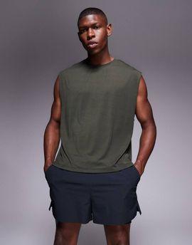 4505 4505 quick dry performance jersey boxy oversized lifting tank in khaki-Green