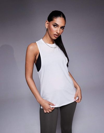 4505 4505 quick dry performance jersey dropped armholes tank top in white