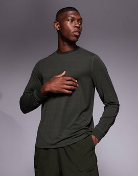 4505 4505 quick dry performance jersey long sleeve training top in khaki-Green