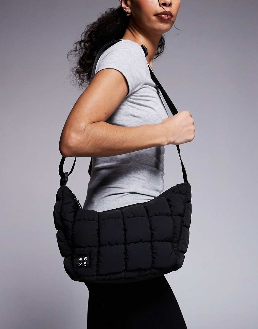 4505 - quilted woven sling bag with inner zip pocket in black