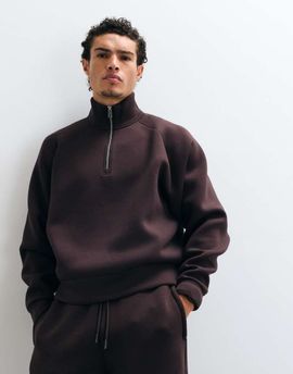 4505 4505 Rest Day 1/4 zip boxy sweat in scuba-style fabric in chocolate brown