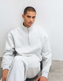 4505 4505 Rest Day 400gsm heavyweight cotton boxy 1/4 zip sweat in light gray heather