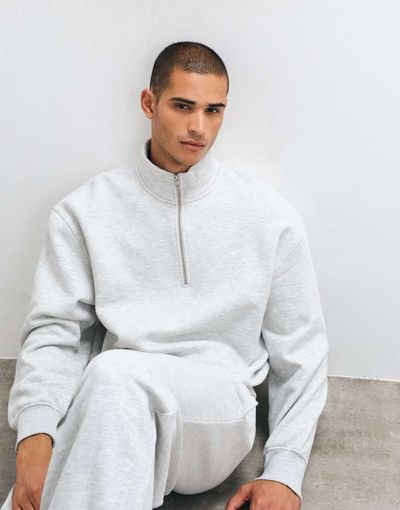 4505 4505 Rest Day 400gsm heavyweight cotton boxy 1/4 zip sweat in light gray heather
