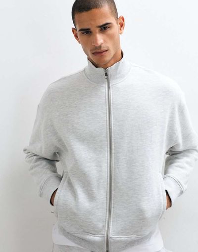 4505 4505 Rest Day 400gsm heavyweight cotton boxy zip up track jacket in light gray heather