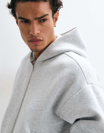 4505 4505 Rest Day boxy zip up hoodie in scuba-style fabric in light gray heather