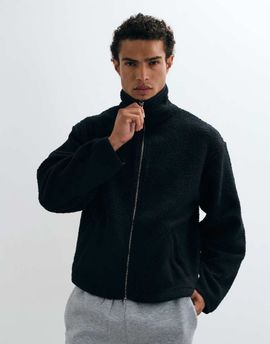 4505 4505 Rest Day funnel neck boxy fit borg fleece with zip pockets in black