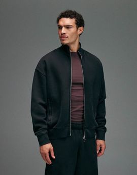 4505 4505 Rest Day heavyweight 440gsm cotton oversized boxy zip-up funnel neck sweatshirt in washed black