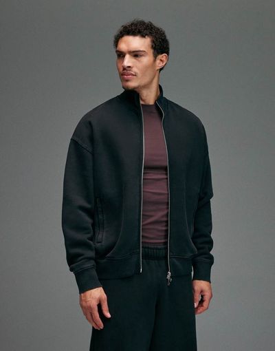 4505 4505 Rest Day heavyweight 440gsm cotton oversized boxy zip-up funnel neck sweatshirt in washed black