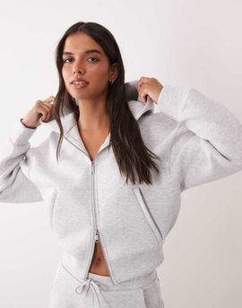 4505 4505 Rest Day zip up cocoon hoodie in scuba-style fabric in light gray heather