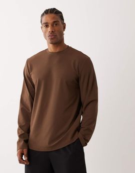4505 4505 running quick dry performance waffle knit long sleeve top with curved hem in brown