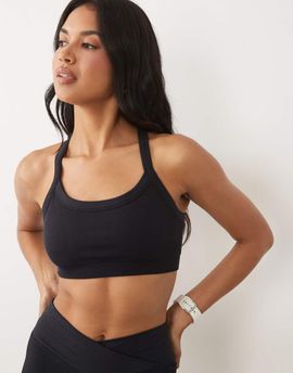 4505 4505 seamless baby rib racer back sports bra with adjustable strap in black