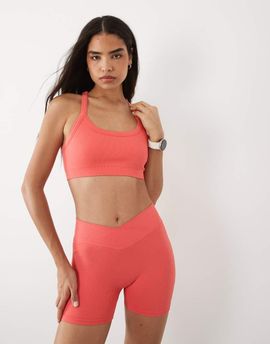 4505 4505 seamless baby rib racer back sports bra with adjustable straps in coral-Orange