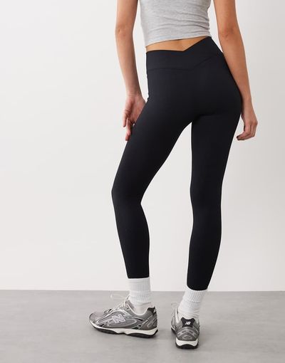 4505 4505 seamless baby rib wrap back high waist gym leggings in black