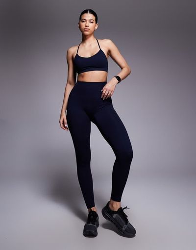 4505 4505 seamless baby ribbed high waist gym leggings in navy-Brown