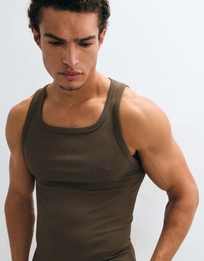 4505 4505 seamless rib square neck slim fit training tank top in caper-Green