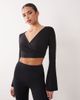 4505 4505 soft touch ballet inspired flared sleeves wrap top in black - 1