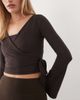 4505 4505 soft touch ballet wrap flared sleeve top in dark chocolate-Brown - 2