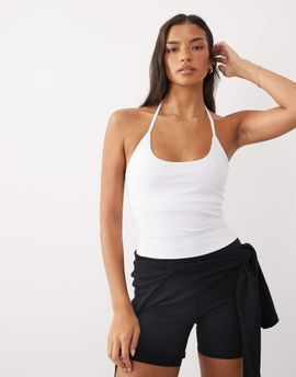 4505 4505 soft touch halter neck cami with inner bra and adjustable straps in white