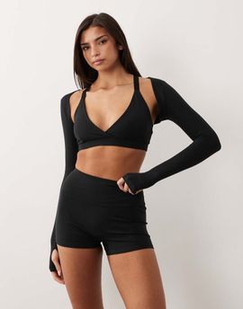 4505 4505 soft touch layering long sleeve shrug in black