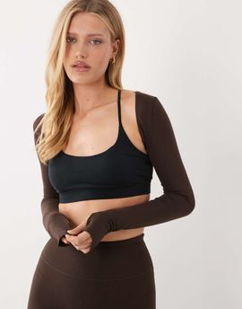 4505 4505 soft touch layering long sleeve shrug in chocolate-Brown