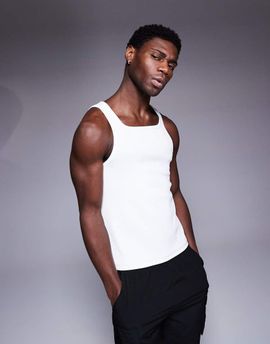 4505 4505 square neck slim fit active rib training tank top in white