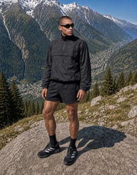 4505 4505 ultra lightweight 1/4 zip running windbreaker jacket with front pocket in black