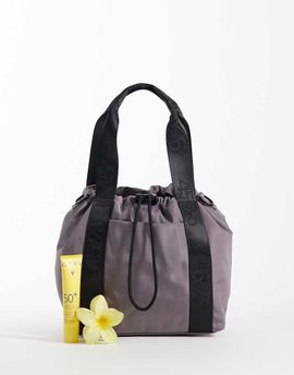 4505 4505 woven adjustable drawstring bucket bag with external pocket in storm gray