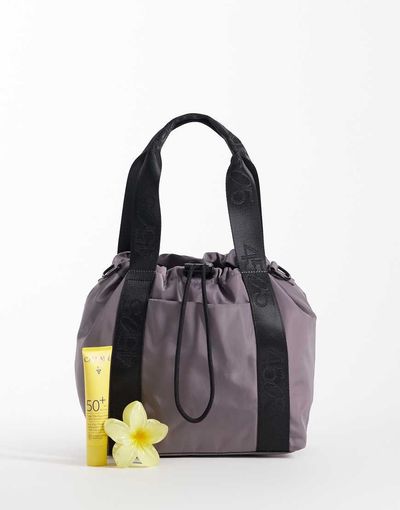 4505 4505 woven adjustable drawstring bucket bag with external pocket in storm gray