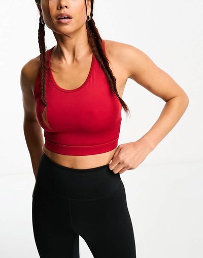 4505 ASOS 4505 Icon longline scoop neck medium support sports bra in red