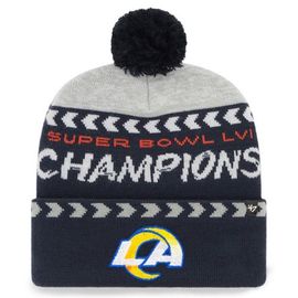 '47 Men's '47 Gray/Navy Los Angeles Rams Super Bowl LVI Champions Clapboard Cuffed Pom Knit Hat 