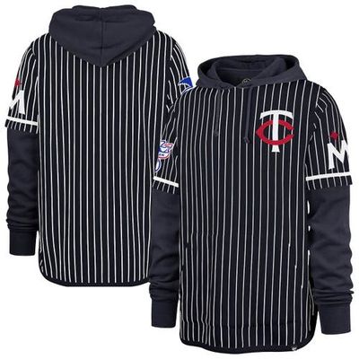 '47 Men's '47 Navy Minnesota Twins Pinstripe Double Header Pullover Hoodie 