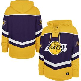 '47 Men's '47 Purple Los Angeles Lakers Oversized Tri-Satin Layup Lacer Pullover Hoodie 