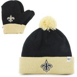 '47 Toddler '47 Black/Gold New Orleans Saints Bam Bam Cuffed Knit Hat with Pom and Mittens Set 