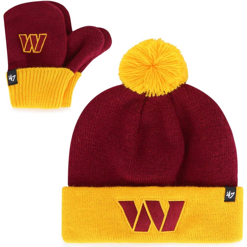 '47 Toddler '47 Burgundy/Gold Washington Commanders Bam Bam Cuffed Knit Hat with Pom & Mittens Set 