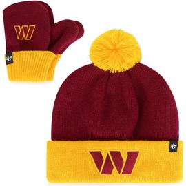 '47 Toddler '47 Burgundy/Gold Washington Commanders Bam Bam Cuffed Knit Hat with Pom & Mittens Set 