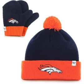 '47 Toddler '47 Navy/Orange Denver Broncos Bam Bam Cuffed Knit Hat with Pom and Mittens Set 