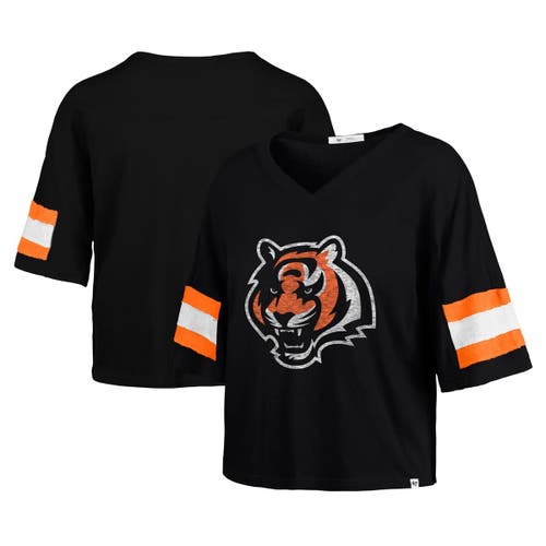 '47 Women's '47 Black Cincinnati Bengals  Double Header Scout Cropped V-Neck T-Shirt 