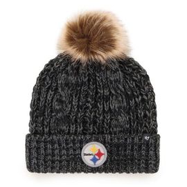 '47 Women's '47 Black Pittsburgh Steelers Logo Meeko Cuffed Knit Hat with Pom 