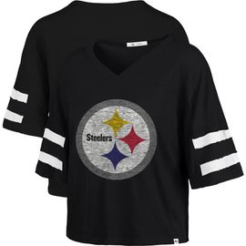 '47 Women's '47 Black Pittsburgh Steelers Premier Scout Cropped V-Neck T-Shirt 