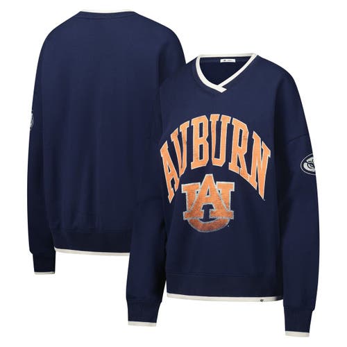 '47 Women's '47 Navy Auburn Tigers Clubhouse Daze Eighties V-Neck Pullover Sweatshirt 