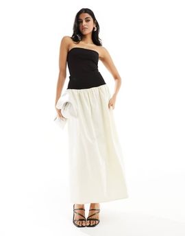 4th & Reckless 4th & Reckless bandeau contrast dropped waist maxi dress in black and cream-Multi
