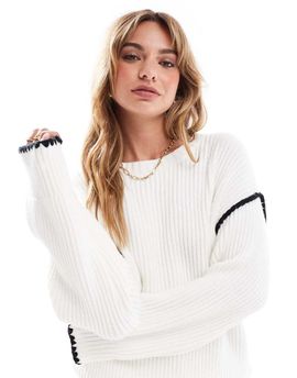 4th & Reckless 4th & Reckless contrast stitch dropped shoulder sweater in cream-White