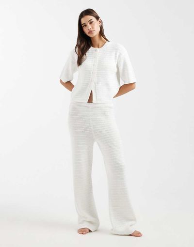 4th & Reckless 4th & Reckless cotton rich crochet knit wide leg beach pants in white - part of a set