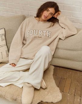 4th & Reckless 4th & Reckless cotton rich 'Fourth' boucle logo stitch sweatshirt in oatmeal-Neutral