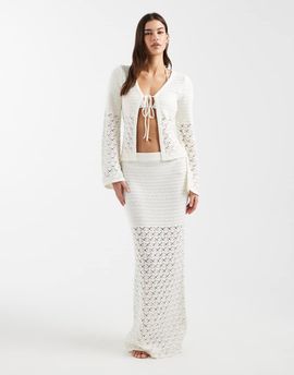 4th & Reckless 4th & Reckless cotton rich multi crochet maxi beach skirt in white - part of a set