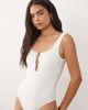 4th & Reckless 4th & Reckless crinkle square neck low back beaded keyhole detailing one-piece swimsuit in white - 3