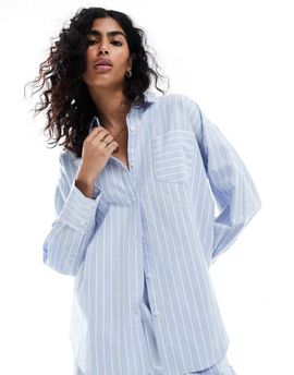4th & Reckless 4th & Reckless delphi wide stripe beach shirt in blue and white - part of a set