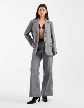 4th & Reckless 4th & Reckless double belt pleat detail wide leg tailored pants in gray - part of a set