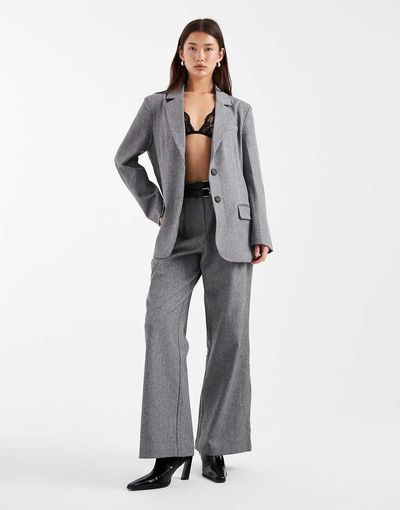 4th & Reckless 4th & Reckless double belt pleat detail wide leg tailored pants in gray - part of a set