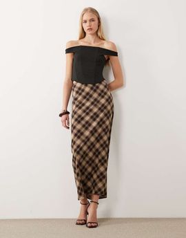4th & Reckless 4th & Reckless exclusive crepe column maxi skirt in brown plaid-Purple